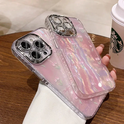 Tulip all-round protective cover suitable for iPhone 16 15 14 13 12 11promaX gradient pattern flash lens film shell
