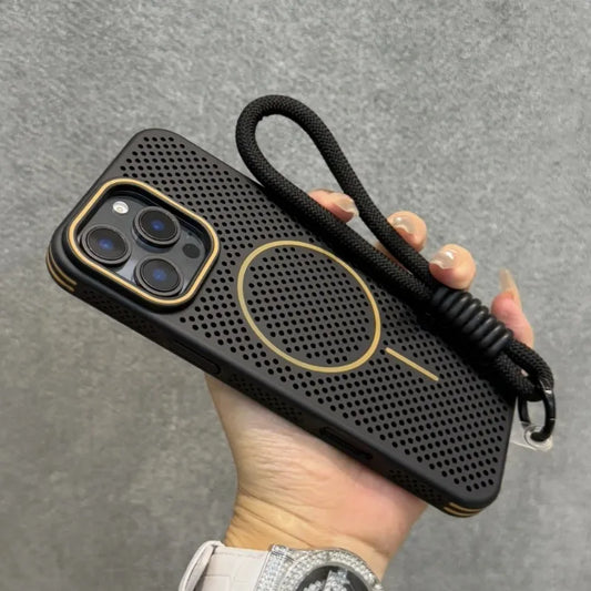 Breathable Heat Dissipation Mesh For Magsafe Magnetic Case For iPhone 16 14 15 Plus 13 12 Pro Max Wrist Strap Hand Lanyard Cover