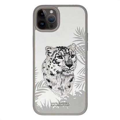 3D Embroidered Cute Dog Wolf Tiger Leopard Leather Phone Case For iPhone 15 Pro Max Protective Cover For iPhone 15 Pro 15 Plus
