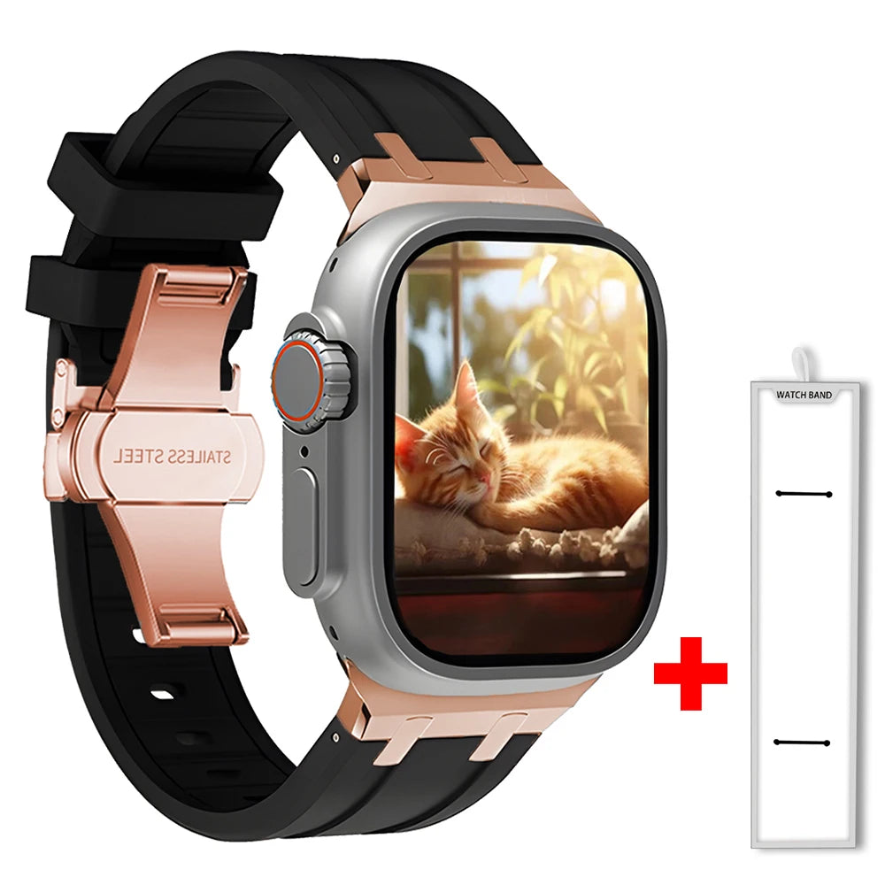 Band+box for Apple Watch Series 10 Ultra 2 49mm 45mm 46mm 44mm Butterfly Clasp Strap for IWatch 9 8 7 Se 6 5 4 Silicone Bracelet