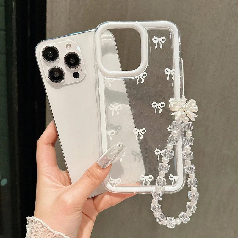 Fashion Lovely Bowknot Clear Phone Case For iPhone 16 Pro Max 15 14 13 12 14 Pro 16E X XR XS Max 7 8 Plus Transparent Soft Cover