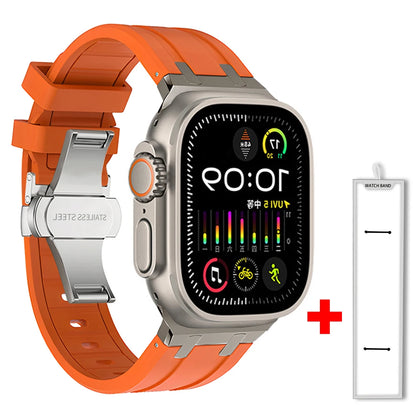 Band+box for Apple Watch Series 10 Ultra 2 49mm 45mm 46mm 44mm Butterfly Clasp Strap for IWatch 9 8 7 Se 6 5 4 Silicone Bracelet