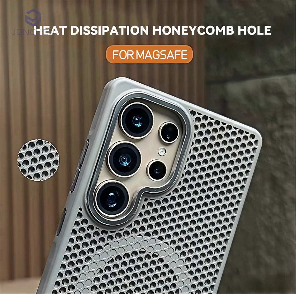 Honeycomb Grid Mesh Cooling For Magsafe Magnetic Case For Samsung Galaxy  S25 Ultra S24 S23 Plus Frosted Alloy Lens Armor Cover