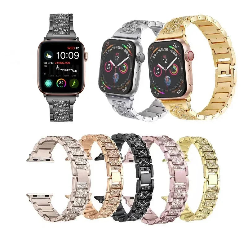 Metal Diamond Strap for Apple Watch Band 46mm 45mm 41mm 44mm Ultra 49mm Luxury Bracelet Wristband iWatch 10 9 8 7 6 5 4 3 Correa