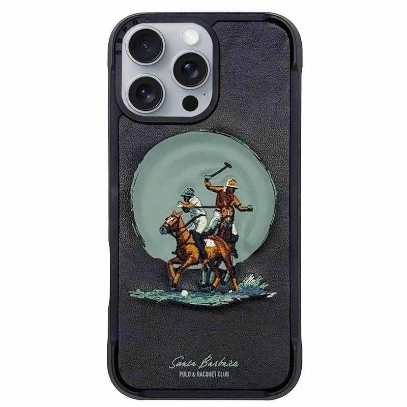 3D Embroidered Leather Case For iPhone 16 Pro Max Magnetic Protective Cover For iPhone 16 Pro Brown Grey Aubrey Horse Case