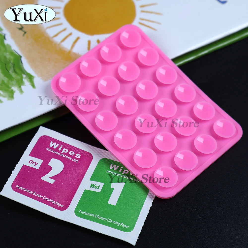 Double Side Silicone Suction Pad With Dry Wet Cleaning Wipes For Mobile Phone Fixture Suction Cup Rubber Sucker Pad For Fixing
