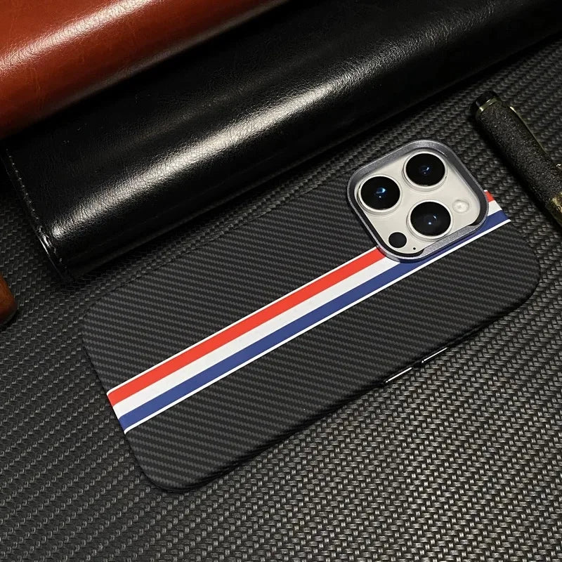 Ultra-Thin Carbon Fiber Texture MagSafe Phone Case For iPhone 16 15 14 13 12 Pro Max Wireless Charging Alloy Lens Hard PC Cover