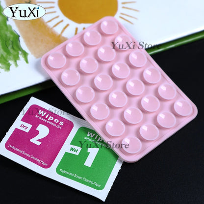 Double Side Silicone Suction Pad With Dry Wet Cleaning Wipes For Mobile Phone Fixture Suction Cup Rubber Sucker Pad For Fixing