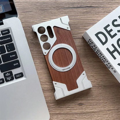 Samsung S22-S25 Ultra Walnut Wood Case - Magnetic 360° Rotating Cover | PhonelyHub