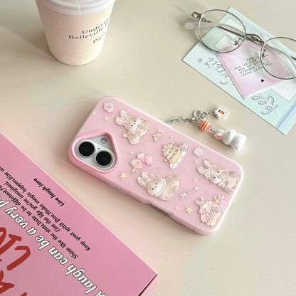 Pink rabbit bunny imd phone case for iphone 15 14 promax 13 16 pro max ins animal cute cartoon lovely back cover