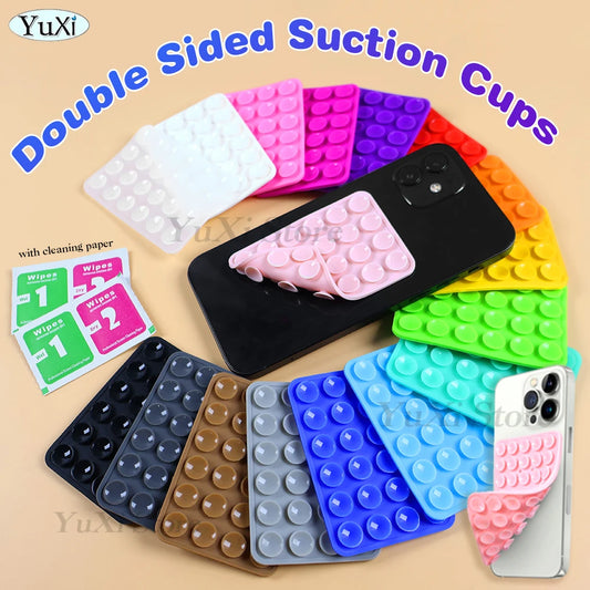 Double Side Silicone Suction Pad With Dry Wet Cleaning Wipes For Mobile Phone Fixture Suction Cup Rubber Sucker Pad For Fixing