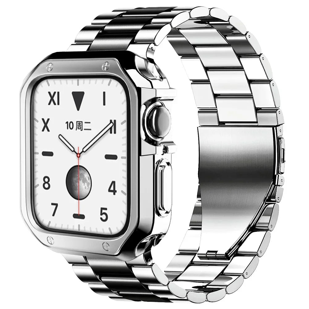 TPU Protector Case+Metal Strap For Apple Watch Ultra Band 46mm 49mm 45/44mm 41mm  Stainless steel Bracelet series 6 se 7 8 9 10