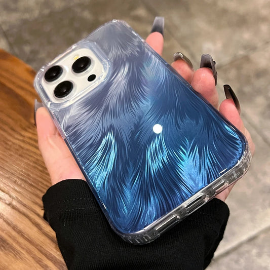 Luxury Aurora Laser Gradient Feather Case For iPhone 16 15 14 13 12 11 Pro Max Bling Dream Glitter Clear Shockproof Bumper Cover