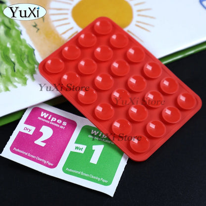 Double Side Silicone Suction Pad With Dry Wet Cleaning Wipes For Mobile Phone Fixture Suction Cup Rubber Sucker Pad For Fixing