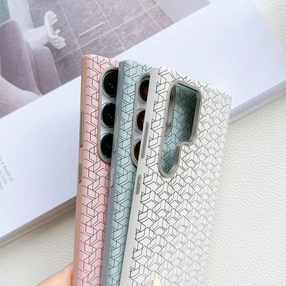Magsafe Magnetic Wireless Charging Solid Color Line Pattern Phone Case For Samsung S25 Ultra S22 S23 S24 Ultra Plus Back Cover