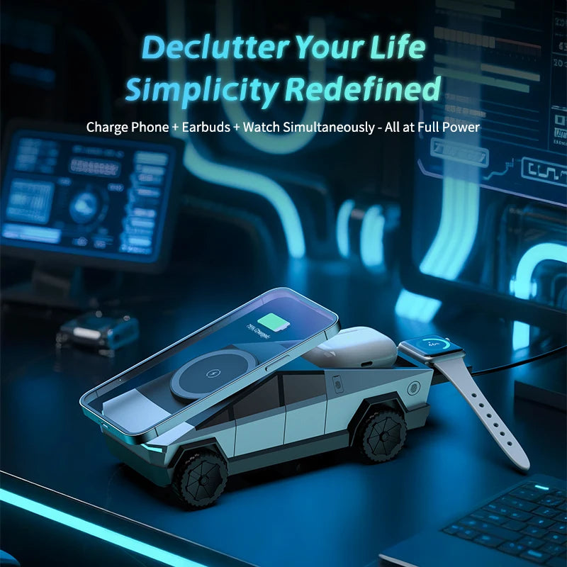 Cybertruck 3-in-1 Wireless Charger – MagSafe iPhone, Watch & AirPods – PhonelyHub
