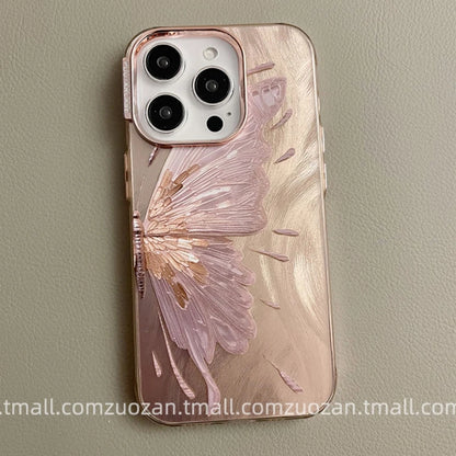 Luxury Pink Butterfly Laser Glitter Phone Case For iPhone 11 12 13 14 15 16 Pro Max 14 Plus Fashion Hard Shockproof Bumper Cover