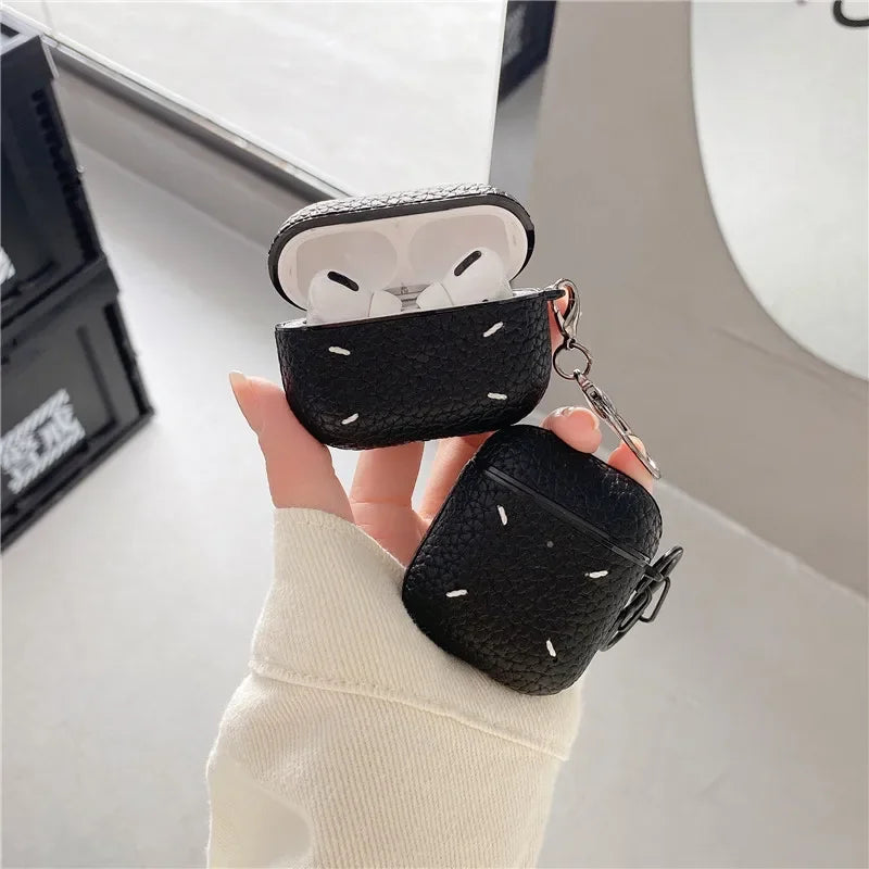 Martin Margiela Leather case with keychain Wireless Headset bluetooth case for Apple AirPods 1 2 3 4 pro 2 soft hard cover
