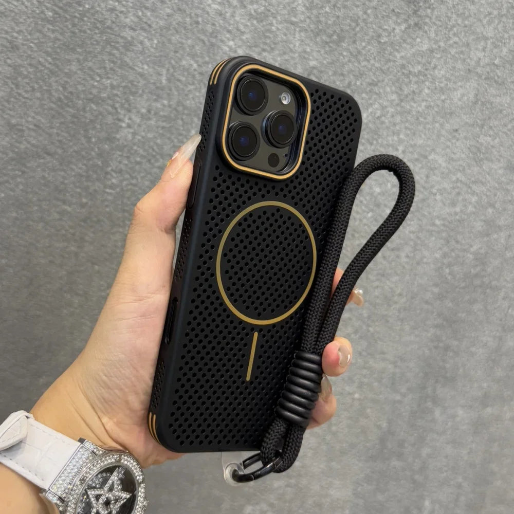 Breathable Heat Dissipation Mesh For Magsafe Magnetic Case For iPhone 16 14 15 Plus 13 12 Pro Max Wrist Strap Hand Lanyard Cover