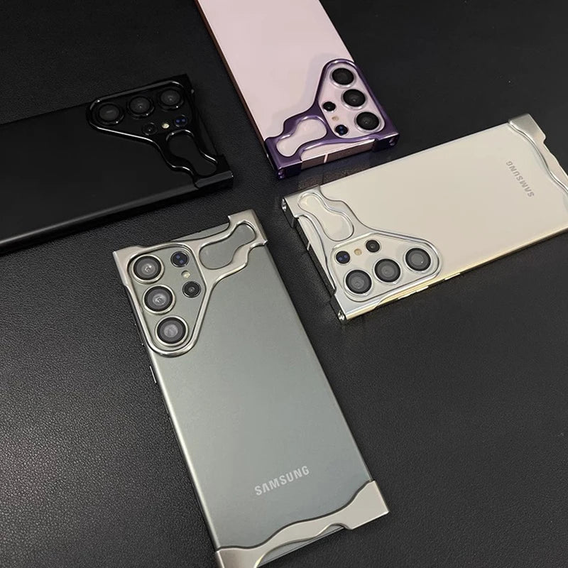 Luxury Alien Irregular Metal Phone Case For Samsung Galaxy S23 S24 Ultra Plus Aluminum Bumper With Lens Film Protection Cover