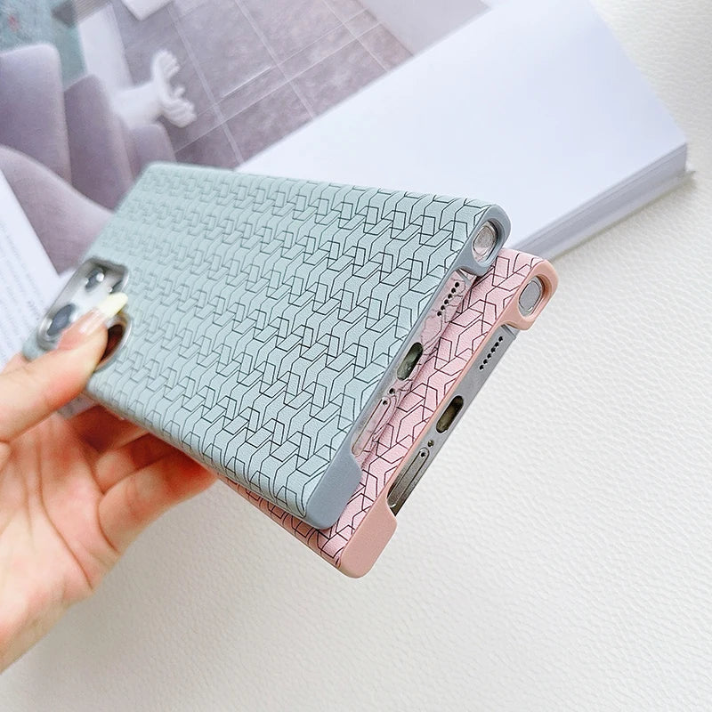 Magsafe Magnetic Wireless Charging Solid Color Line Pattern Phone Case For Samsung S25 Ultra S22 S23 S24 Ultra Plus Back Cover