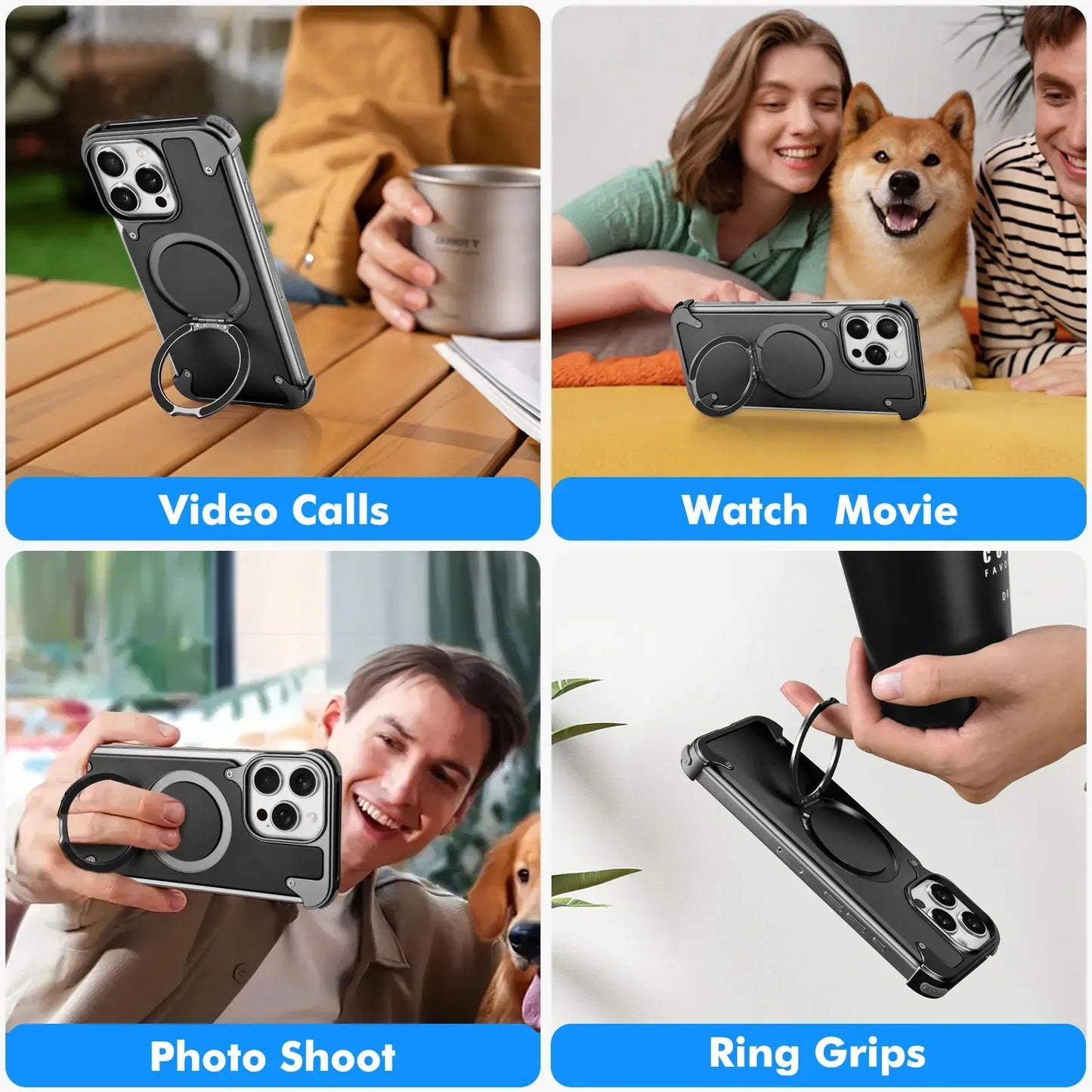 Oatsbasf Magnetic Leather Phone Case for iPhone 16 15 Pro Max with 360° Rotatable Ring Stand Premium Luxury Dropproof Slim Cover