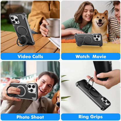 Oatsbasf Magnetic Leather Phone Case for iPhone 16 15 Pro Max with 360° Rotatable Ring Stand Premium Luxury Dropproof Slim Cover