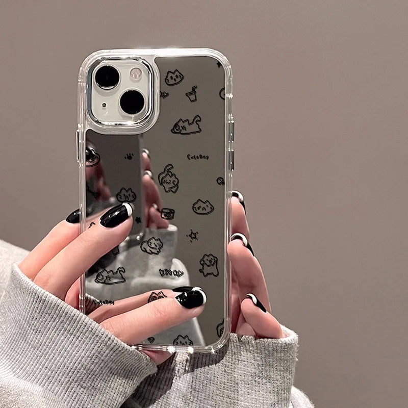 Blue/Silver Mirror iPhone Case – Clear Frame with English Text – PhonelyHub