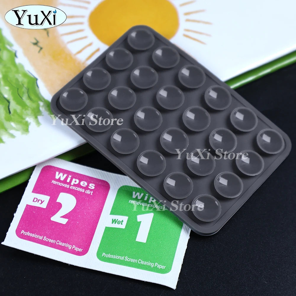Double Side Silicone Suction Pad With Dry Wet Cleaning Wipes For Mobile Phone Fixture Suction Cup Rubber Sucker Pad For Fixing