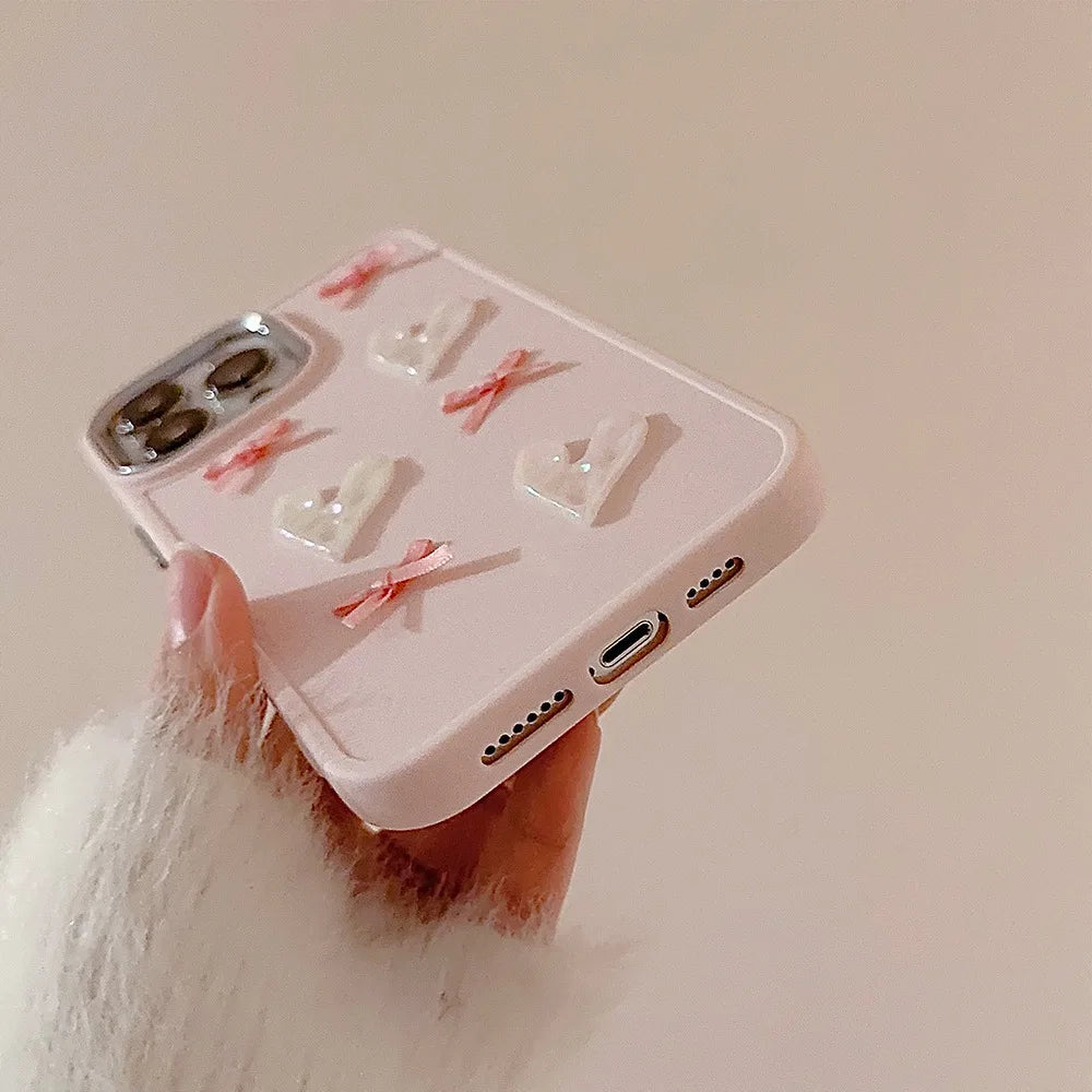 3D Pearl Love Heart Phone Case for iPhone 16/15 | PhonelyHub