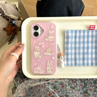 Pink rabbit bunny imd phone case for iphone 15 14 promax 13 16 pro max ins animal cute cartoon lovely back cover