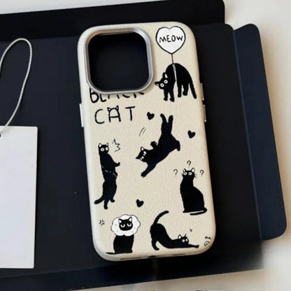 Funny Black Kitten 3D Doll Case Compatible for IPhone 15 11 16 12 14 13 Pro Max 15 16 Plus XR X XS Max Leather Texture Case ﻿