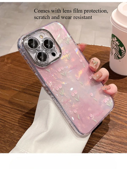 Tulip all-round protective cover suitable for iPhone 16 15 14 13 12 11promaX gradient pattern flash lens film shell