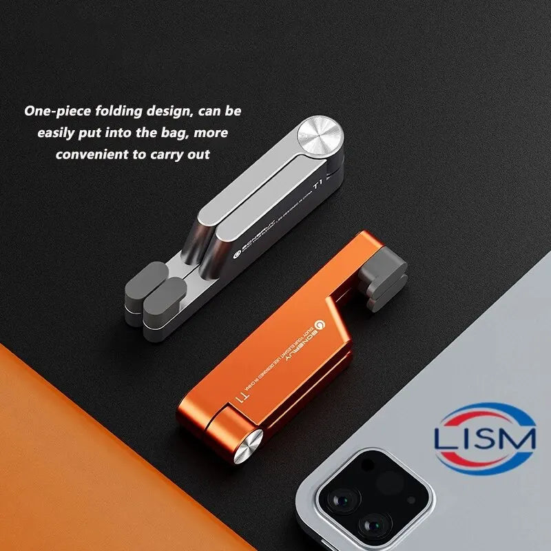T1 Universal Mini Size Aluminum Portable Folding Desk Mount Holder Bracket Mobile Phone Cradle Foldable Stand for Cellphone