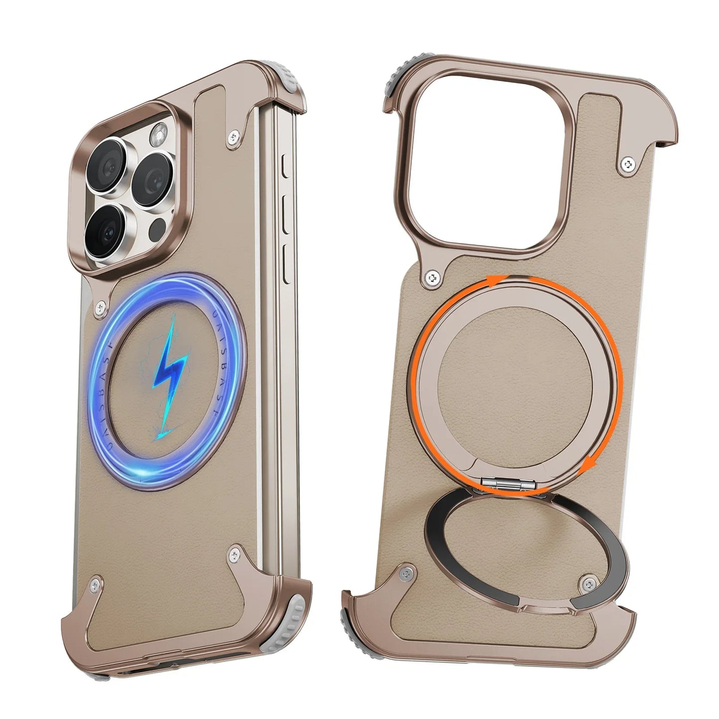 Oatsbasf Magnetic Leather Phone Case for iPhone 16 15 Pro Max with 360° Rotatable Ring Stand Premium Luxury Dropproof Slim Cover
