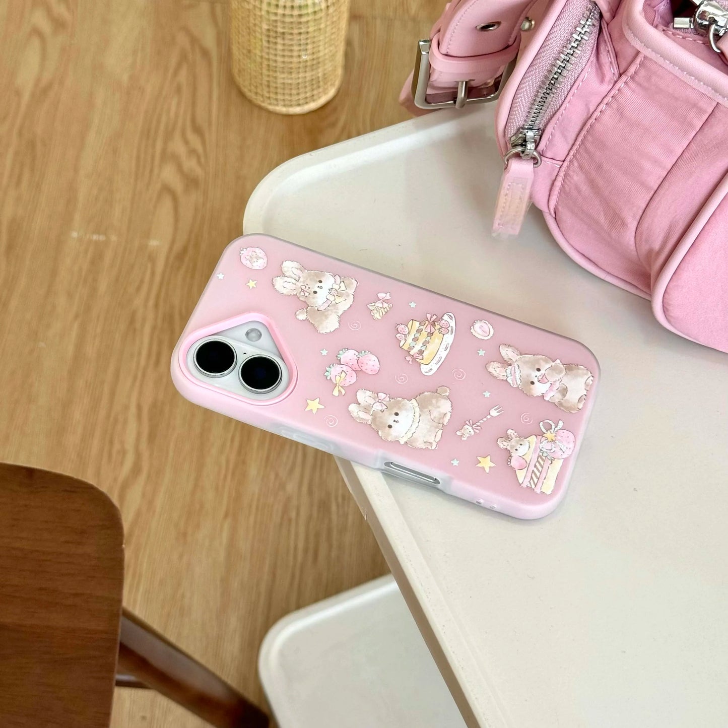 Pink rabbit bunny imd phone case for iphone 15 14 promax 13 16 pro max ins animal cute cartoon lovely back cover
