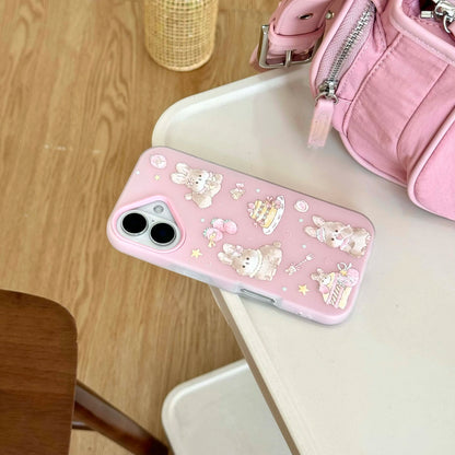 Pink rabbit bunny imd phone case for iphone 15 14 promax 13 16 pro max ins animal cute cartoon lovely back cover