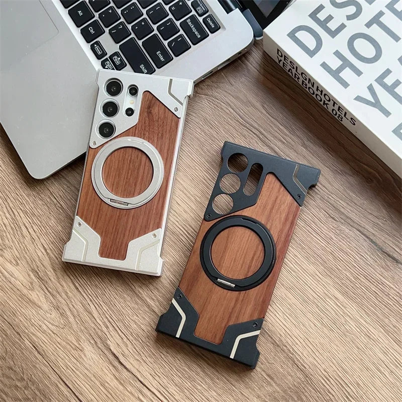 Samsung S22-S25 Ultra Walnut Wood Case - Magnetic 360° Rotating Cover | PhonelyHub