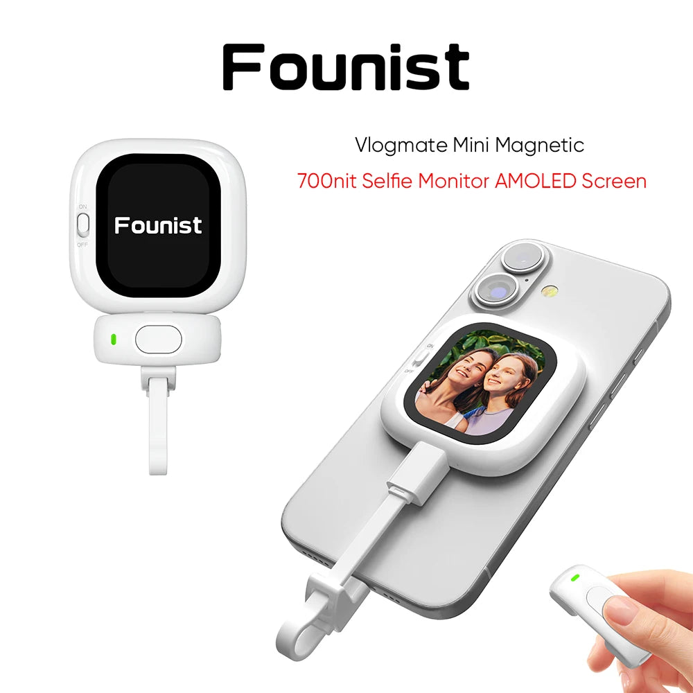 Founist Vlogmate Mini Selfie Monitor AMOLED Screen 700nits Simple Operation For iPhone 5-12 13 14 15 16 Pro For Vlog Live Stream