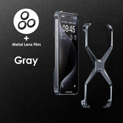 X Type Aluminum Alloy Rimless Phone Case For iPhone 13 15 14 16 Pro Max Metal Removable Heat Dissipation Armor Shockproof  Cover