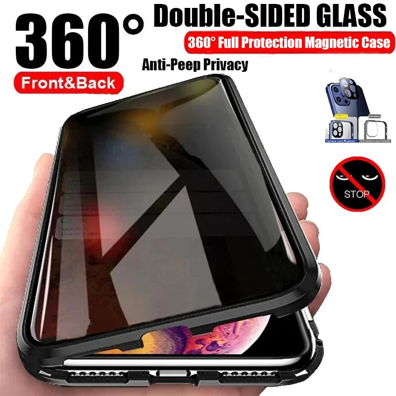 Anti Peeping Metal Phone Case For Samsung Galaxy S25 S24 S23 S22 Ultra Plus 360 Degree Privacy Protection Magnetic Phone Cover