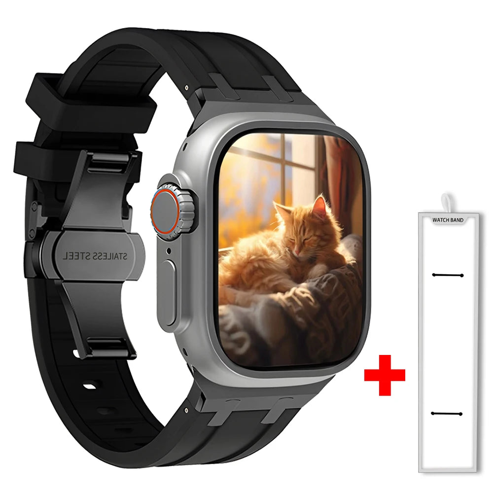 Band+box for Apple Watch Series 10 Ultra 2 49mm 45mm 46mm 44mm Butterfly Clasp Strap for IWatch 9 8 7 Se 6 5 4 Silicone Bracelet