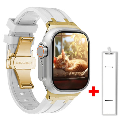Band+box for Apple Watch Series 10 Ultra 2 49mm 45mm 46mm 44mm Butterfly Clasp Strap for IWatch 9 8 7 Se 6 5 4 Silicone Bracelet