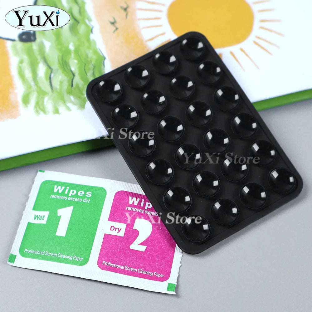 Double Side Silicone Suction Pad With Dry Wet Cleaning Wipes For Mobile Phone Fixture Suction Cup Rubber Sucker Pad For Fixing