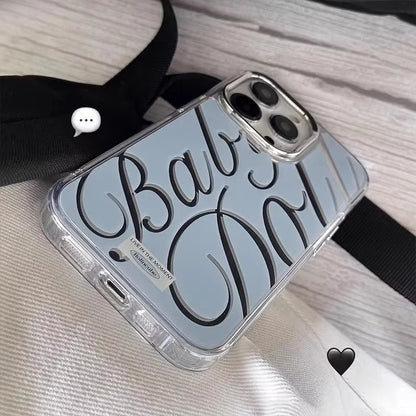 Blue/Silver Mirror iPhone Case – Clear Frame with English Text – PhonelyHub