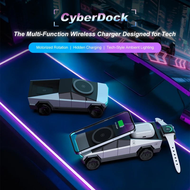 Cybertruck 3-in-1 Wireless Charger – MagSafe iPhone, Watch & AirPods – PhonelyHub