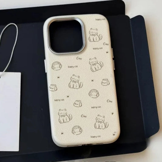 Funny Black Kitten 3D Doll Case Compatible for IPhone 15 11 16 12 14 13 Pro Max 15 16 Plus XR X XS Max Leather Texture Case ﻿