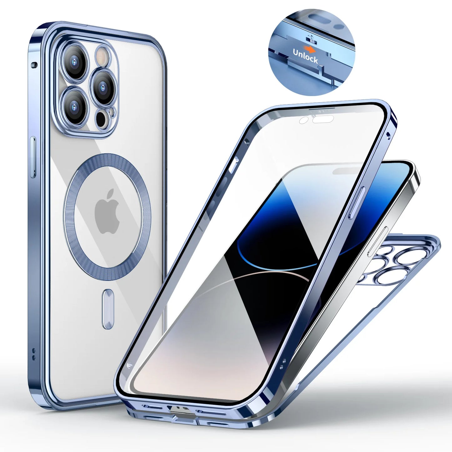 Aluminum Alloy Frame Protective Case ,For iPhone 15 14 Pro Max Magnetic Galaxy Wireless Charging HD Full Screen Protective Box