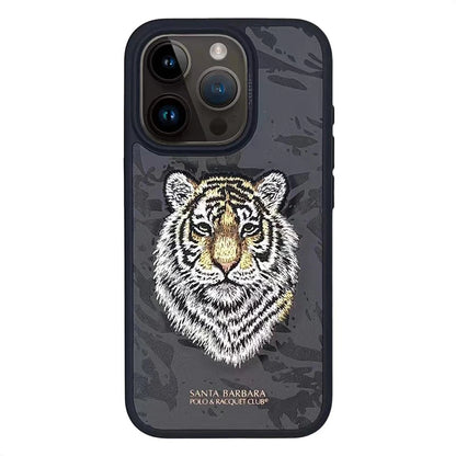 3D Embroidered Cute Dog Wolf Tiger Leopard Leather Phone Case For iPhone 15 Pro Max Protective Cover For iPhone 15 Pro 15 Plus