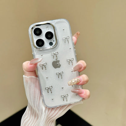 Luxury Clear Bling Glitter Bow Phone Case For iPhone 16 15 14 13 12 11 Pro Max Plus Transparent Silicone Shockproof Bumper Cover